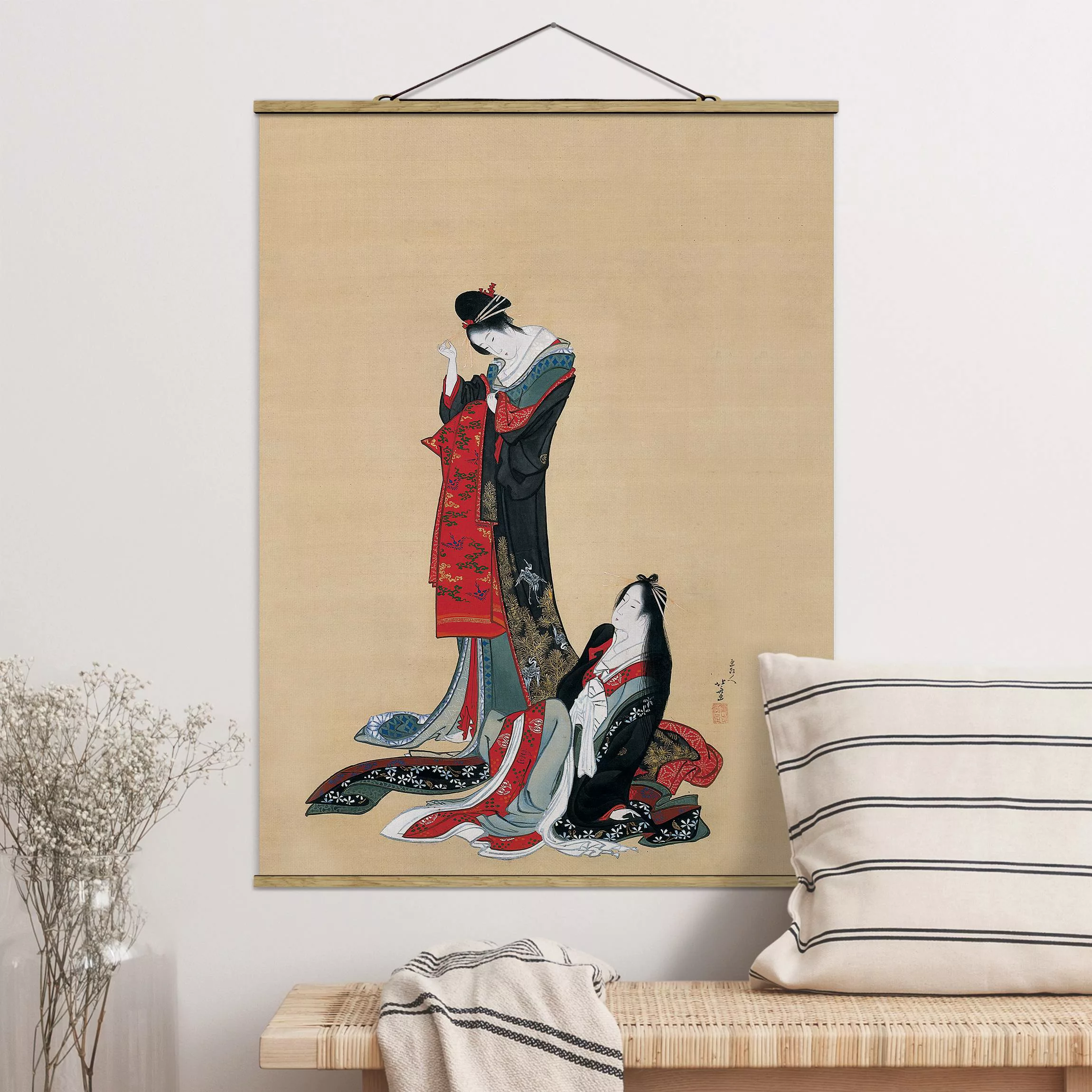 Stoffbild Kunstdruck mit Posterleisten - Hochformat Katsushika Hokusai - Zw günstig online kaufen