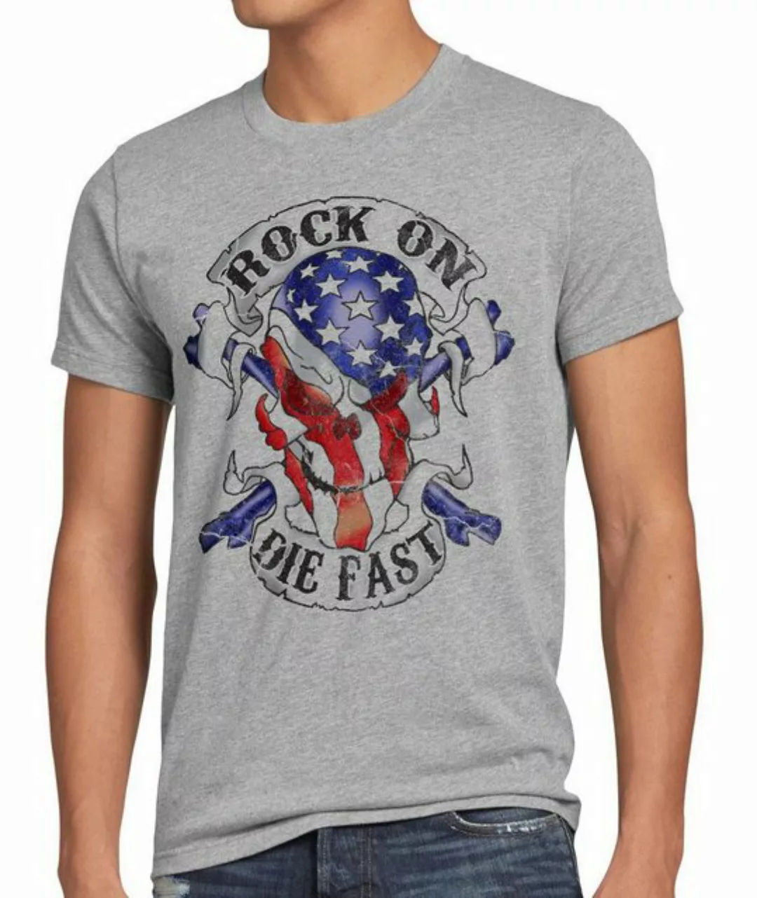 style3 Print-Shirt Herren T-Shirt USA Rocker Skull Totenkopf Flagge biker s günstig online kaufen