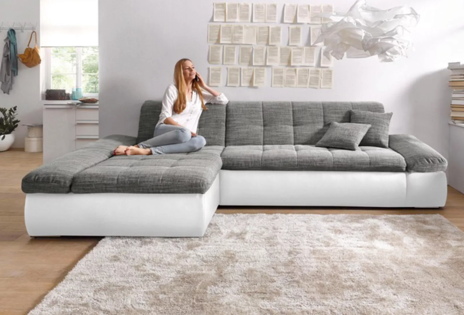 DOMO collection Ecksofa "NMoric incl. Zierkissen B/T/H: 273/216/80 cm L-For günstig online kaufen