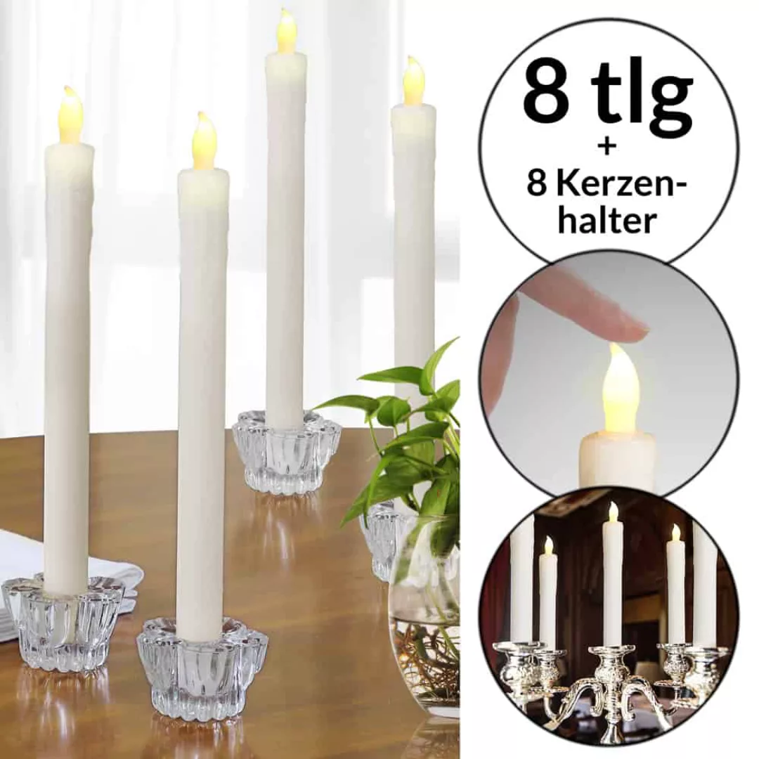 LED Tafelkerzen 8er-Set inkl. Kerzenhalter günstig online kaufen