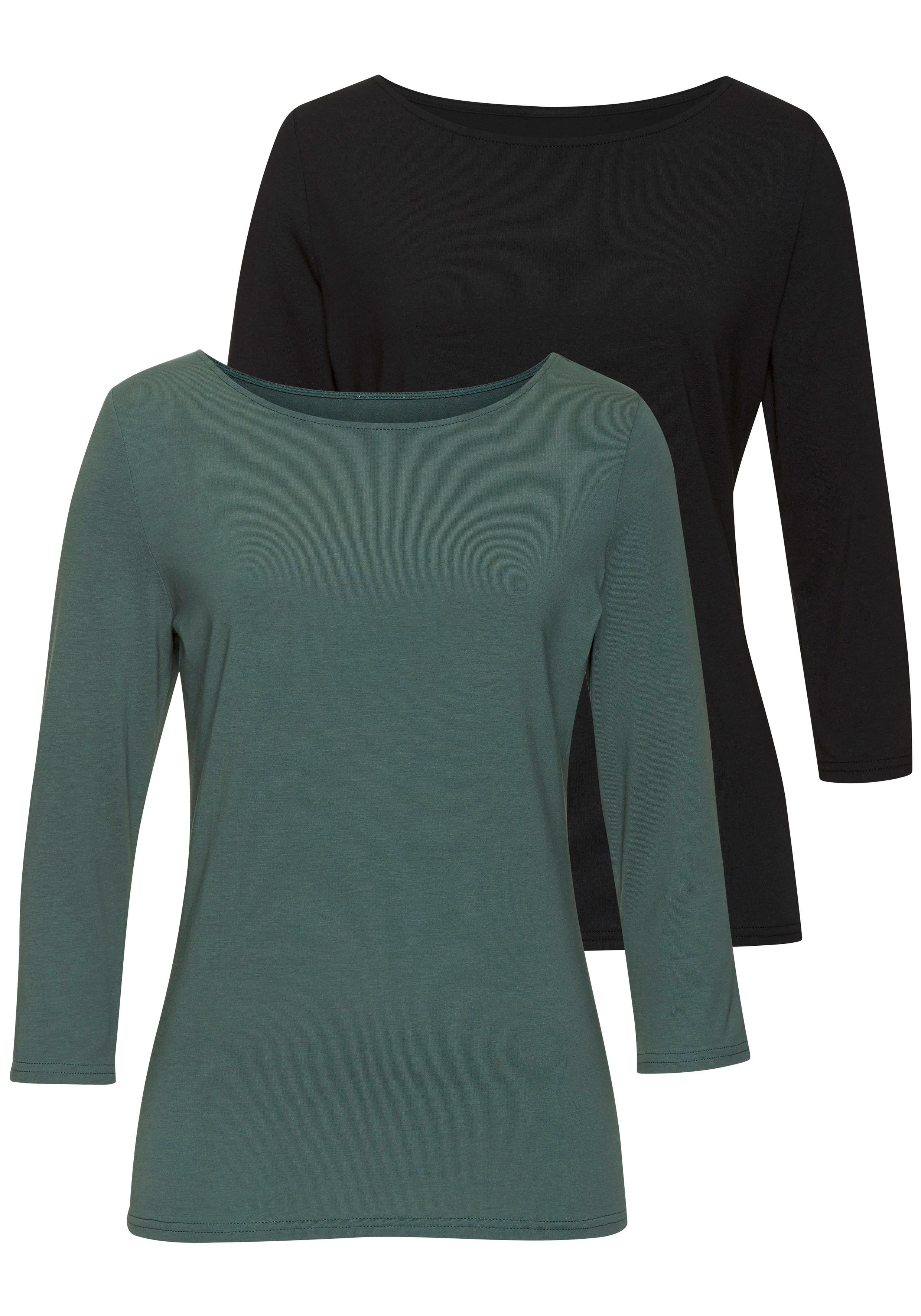 LASCANA 3/4-Arm-Shirt, (2er-Pack), aus elastischer Baumwoll-Modal-Qualität günstig online kaufen