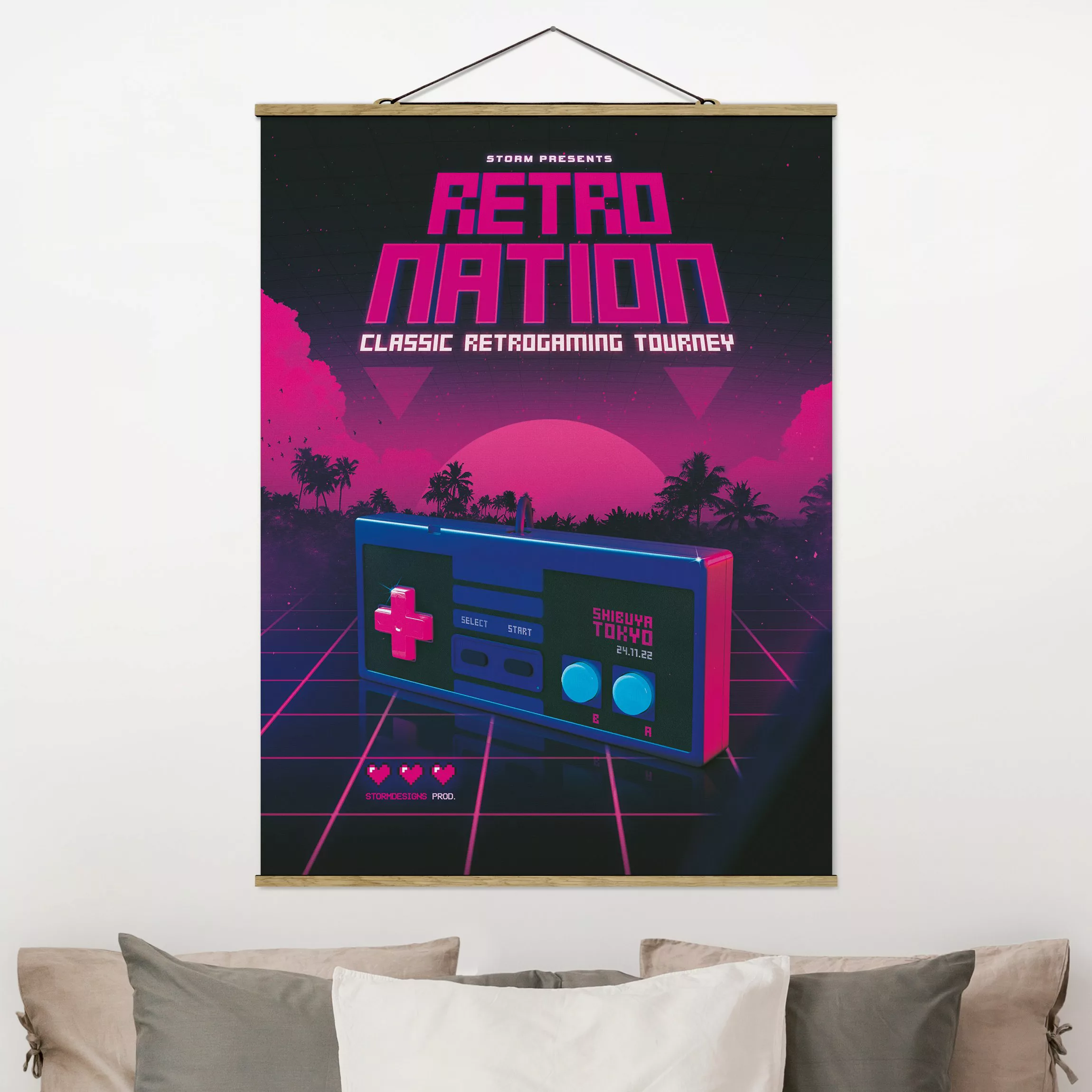 Stoffbild mit Posterleisten Retro Gaming Controller günstig online kaufen
