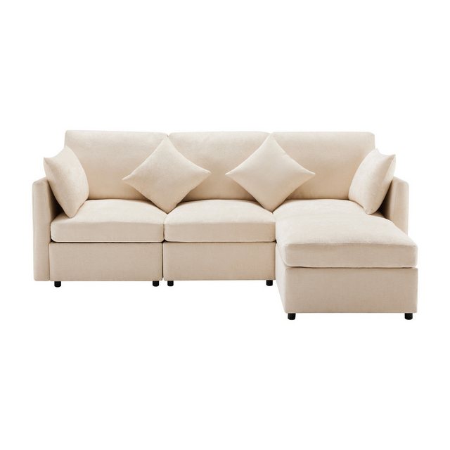 SOFTWEARY Ecksofa L-Form, mit Hocker, Zier- und Armlehnenkissen, Chenille günstig online kaufen