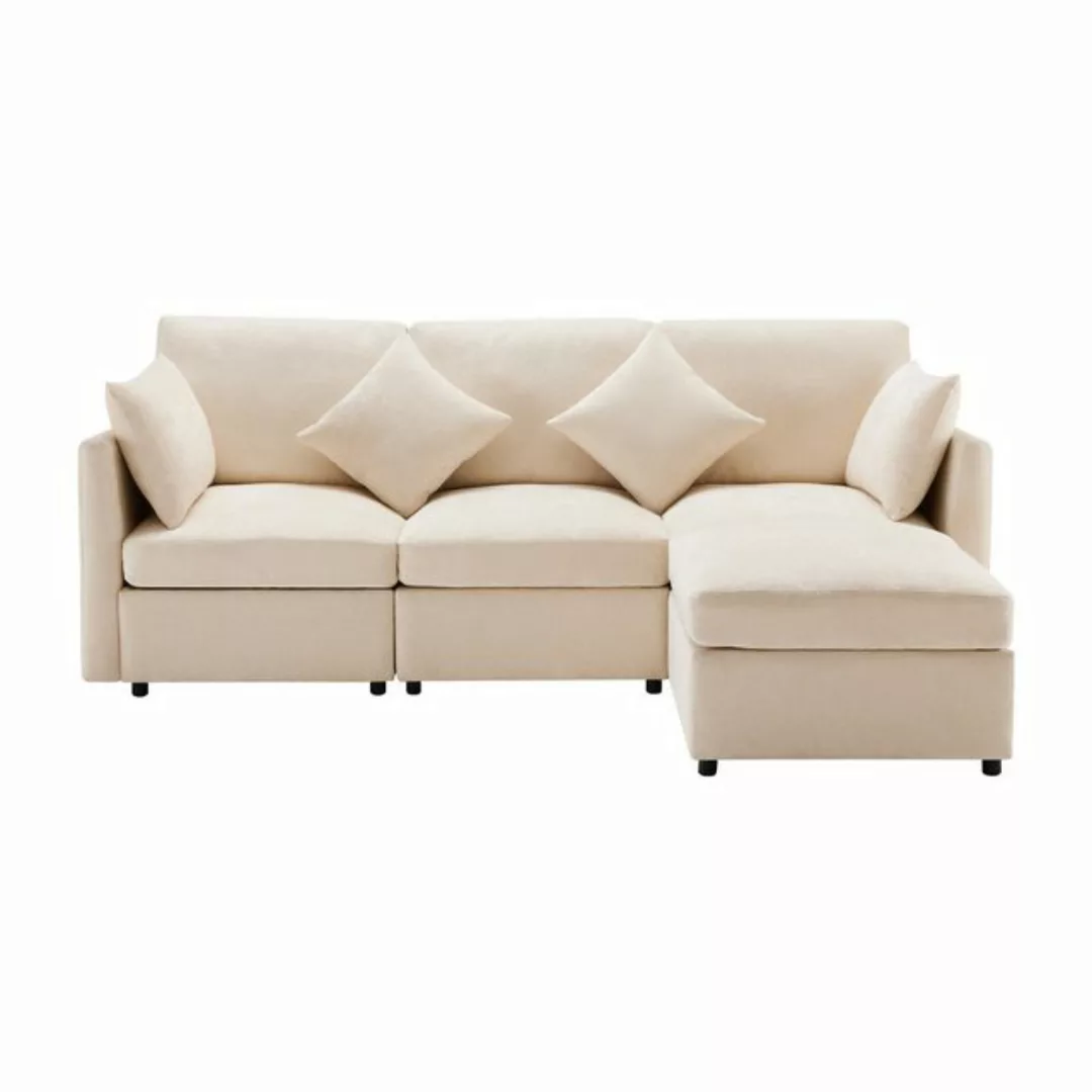 SOFTWEARY Ecksofa L-Form, mit Hocker, Zier- und Armlehnenkissen, Chenille günstig online kaufen