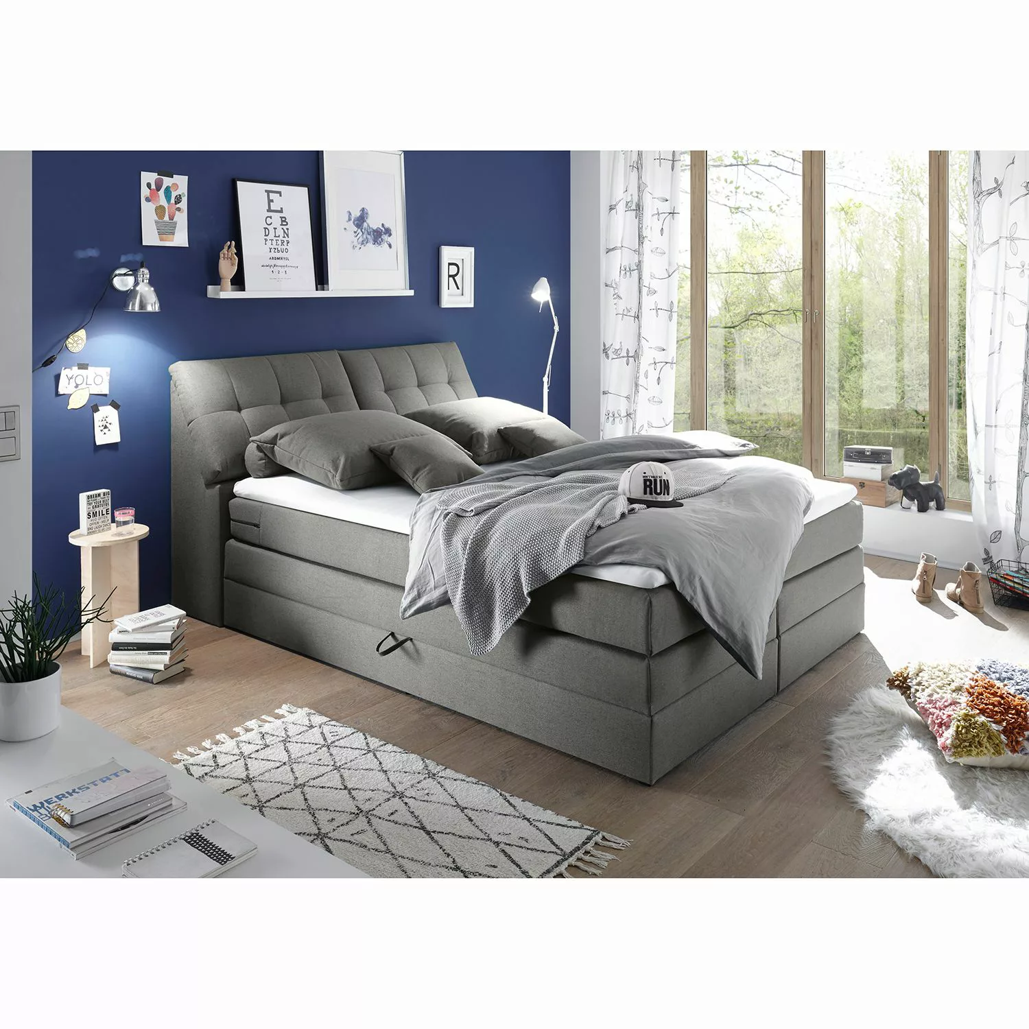 home24 Fredriks Boxspringbett Venslev 180x200 cm Microfaser Grau mit Bettka günstig online kaufen