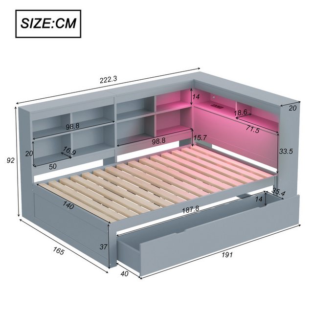 HAUSS SPOLE Schlafsofa 140x200cm mit Schubladen, USB-Steckdose, LED-Lichtle günstig online kaufen