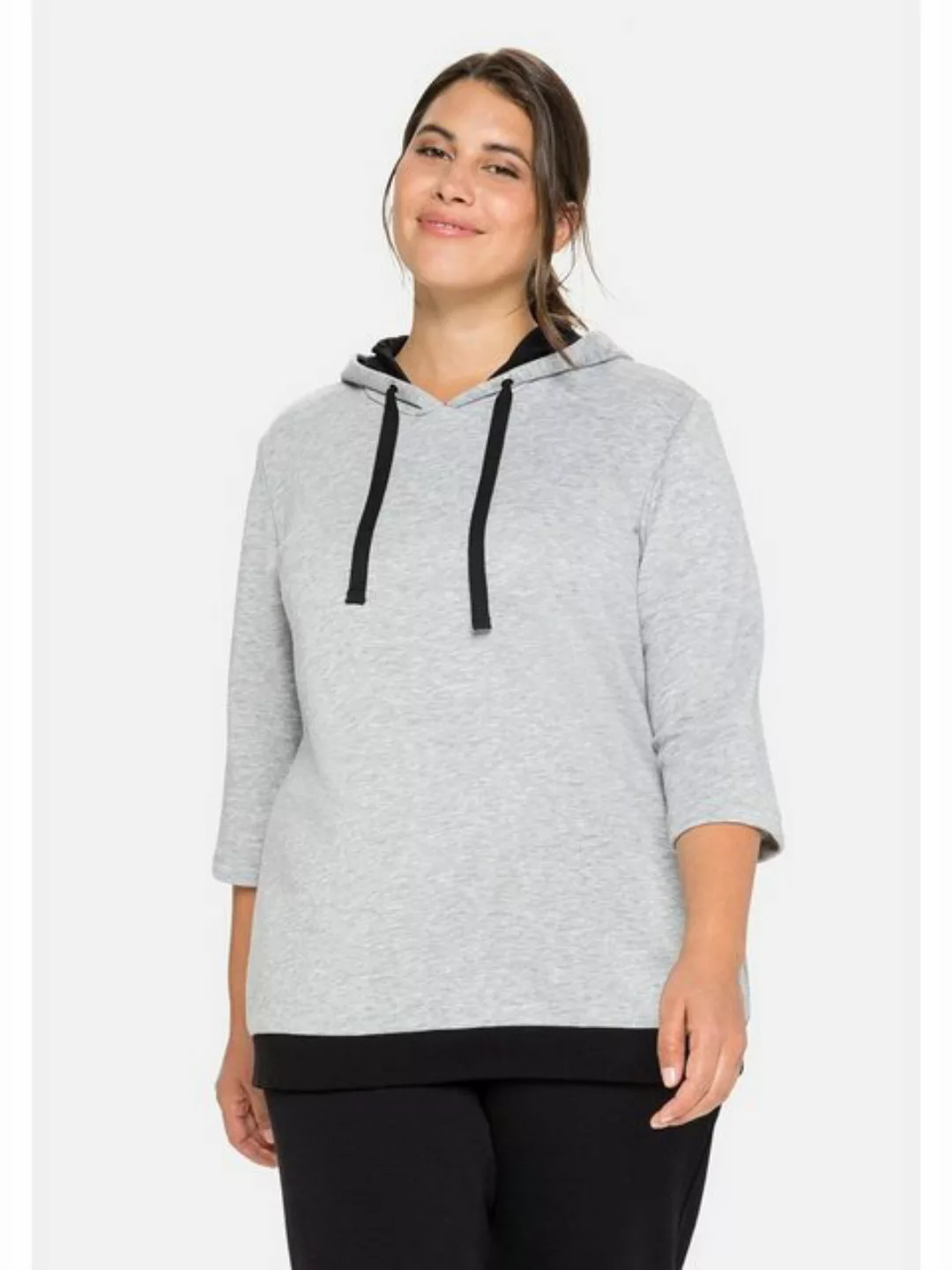 Sheego Kapuzensweatshirt "Große Größen", mit 3/4-Ärmel und Kontrastdetails günstig online kaufen