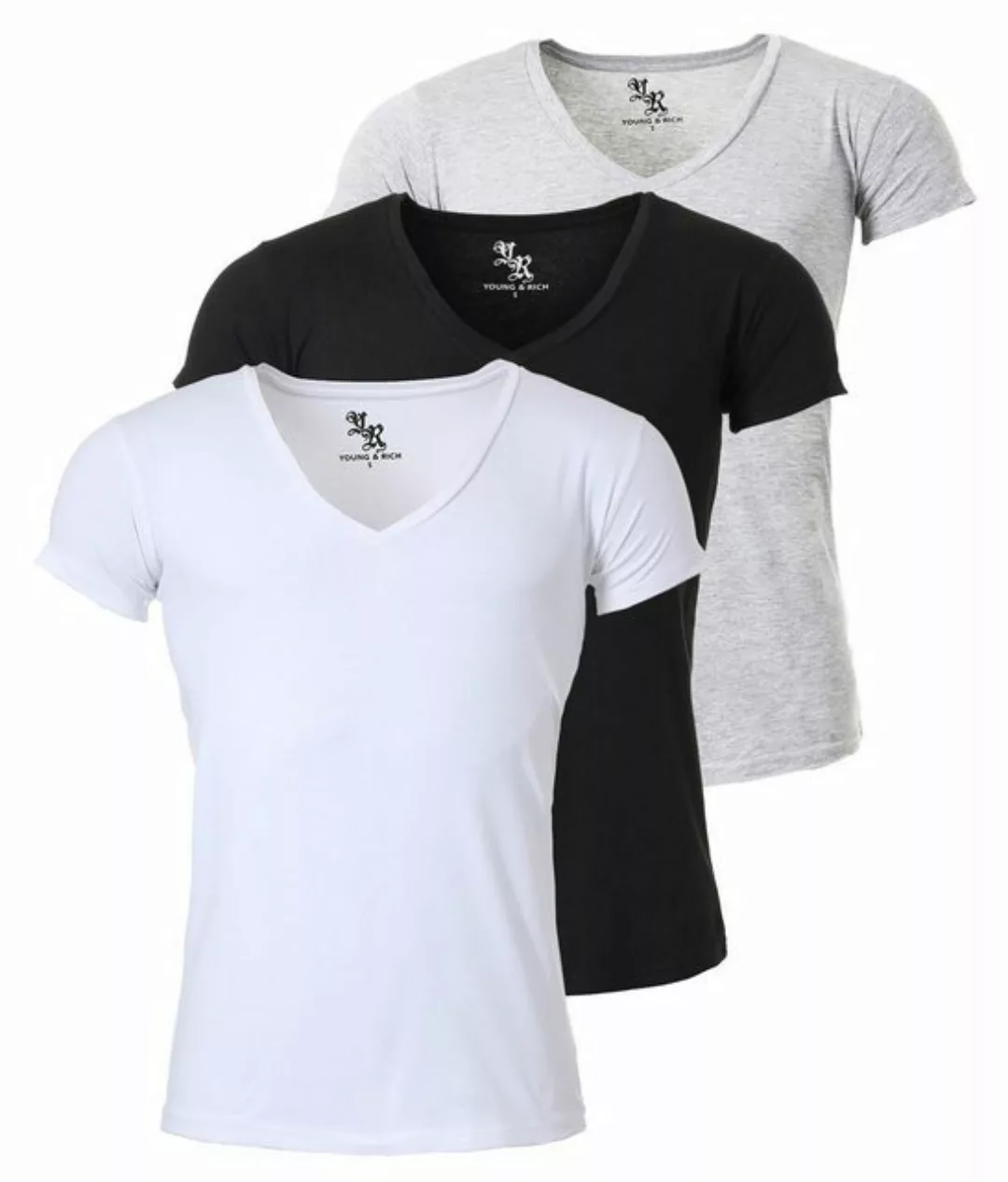 Young & Rich T-Shirt Herren Uni Basic 1315 extra tiefer Ausschnitt 3er Pack günstig online kaufen