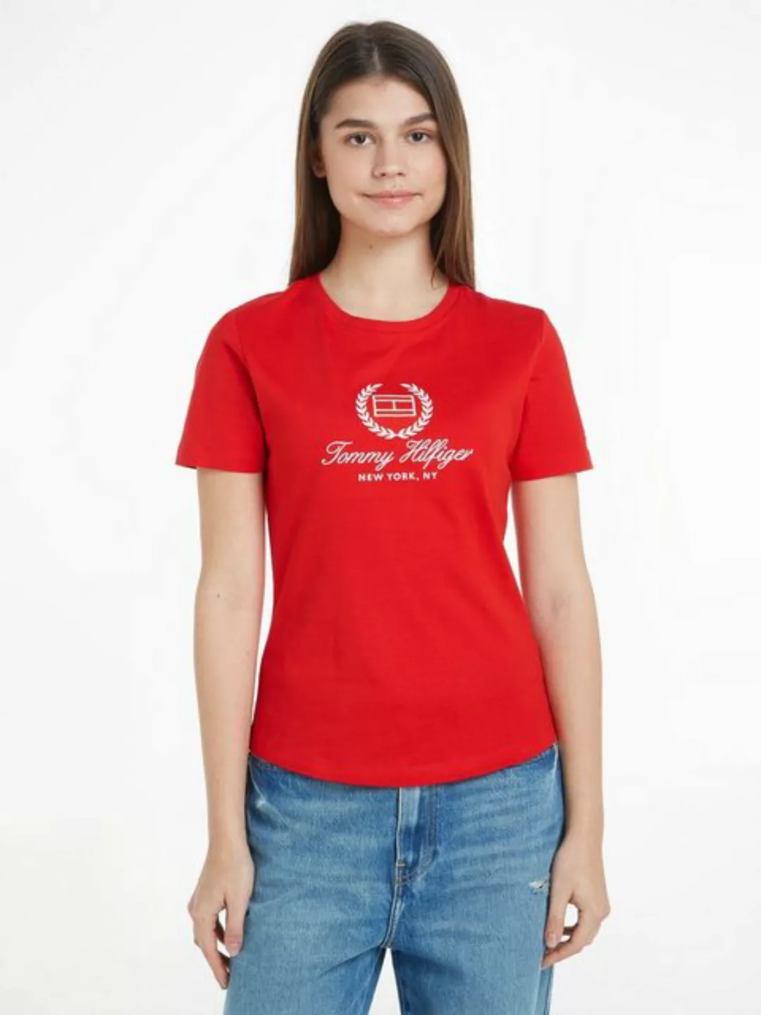 Tommy Hilfiger T-Shirt SLIM FLAG SCRIPT TEE SS mit Logodruck auf der Brust günstig online kaufen