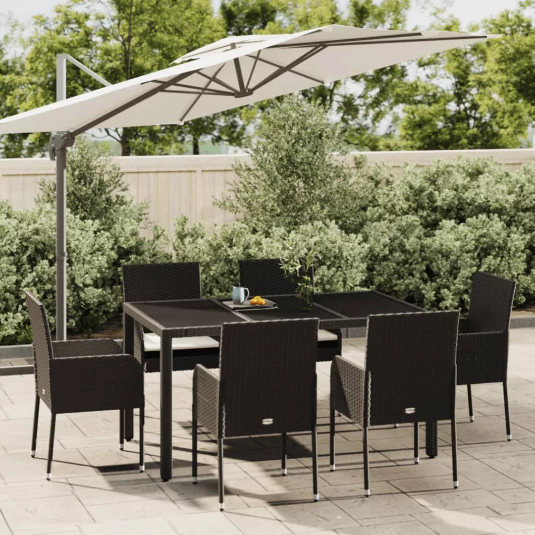 Vidaxl 7-tlg. Garten-essgruppe Mit Kissen Schwarz Poly Rattan günstig online kaufen