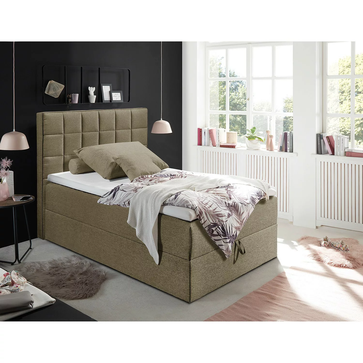 home24 loftscape Polsterbett Loiz 140x200 cm Webstoff Schlamm mit Bettkaste günstig online kaufen