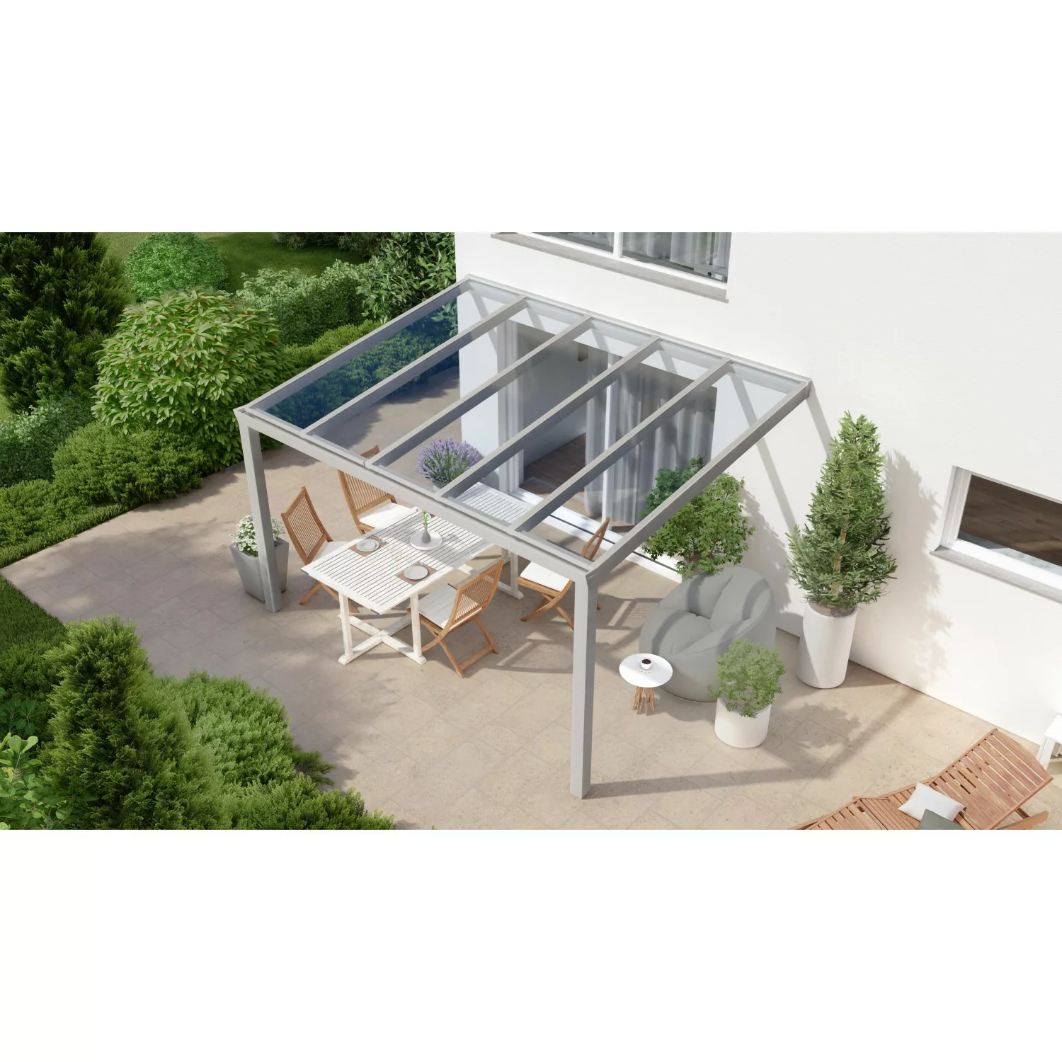 Terrassenüberdachung Professional 400 cm x 350 cm Grau Struktur Glas günstig online kaufen
