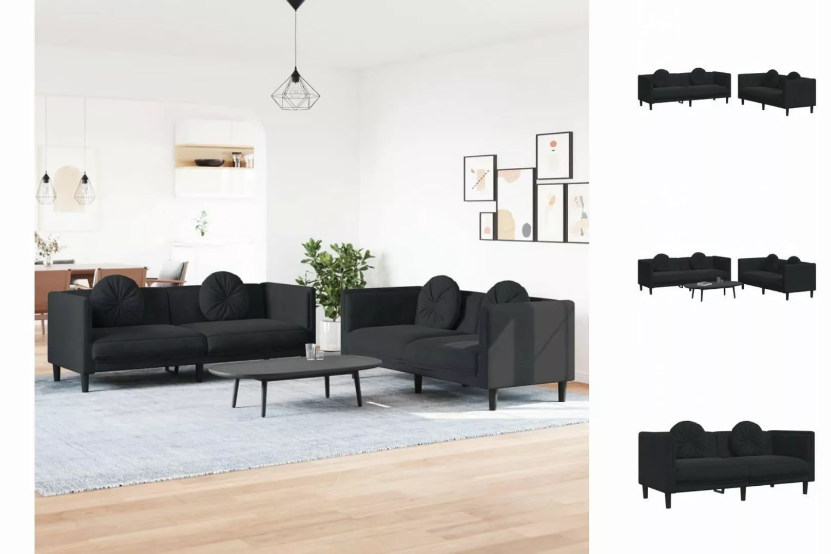 vidaXL Sofa 2-tlg Sofagarnitur mit Kissen Schwarz Samt günstig online kaufen