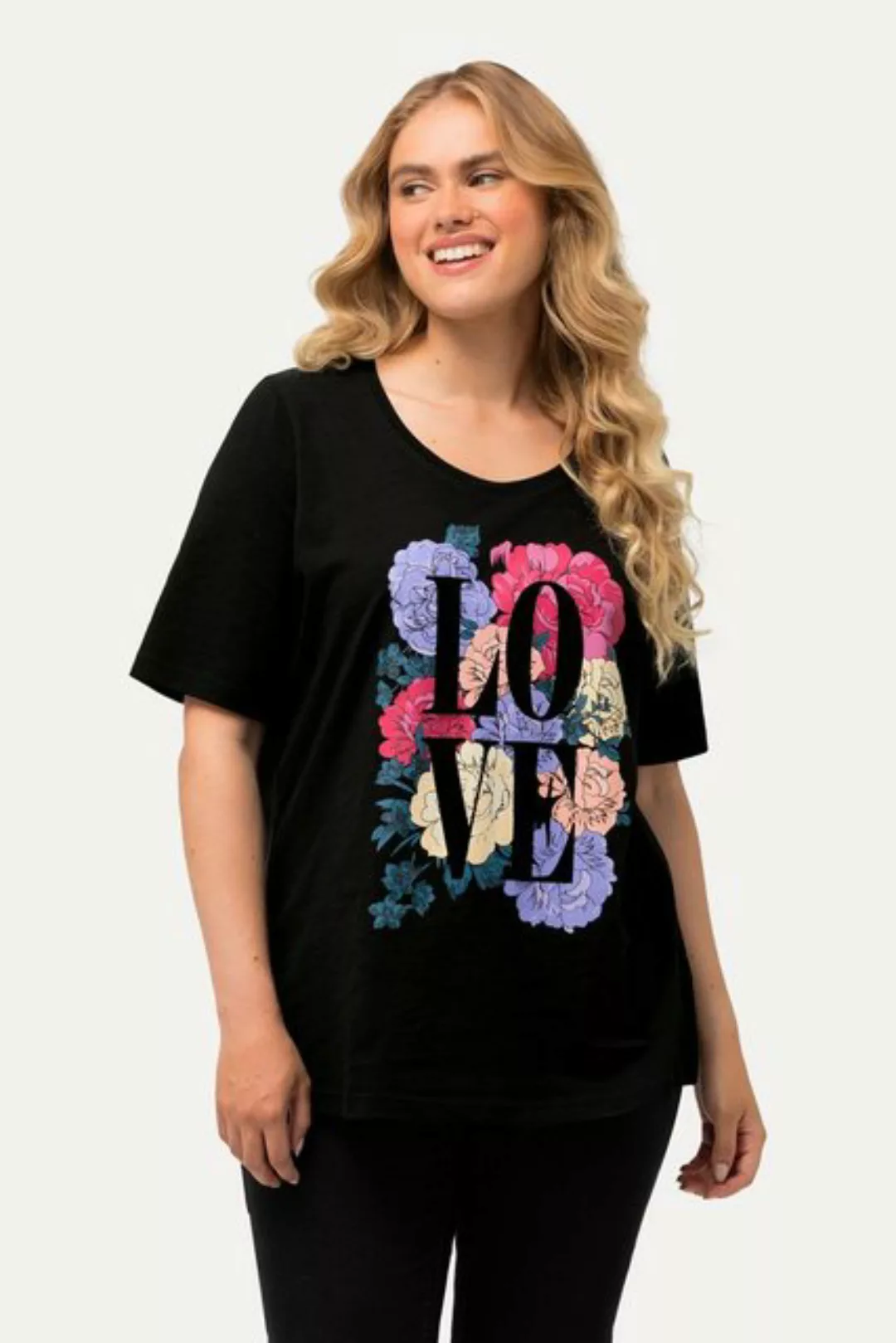 Ulla Popken Rundhalsshirt T-Shirt Love Blüten Rundhals Halbarm günstig online kaufen