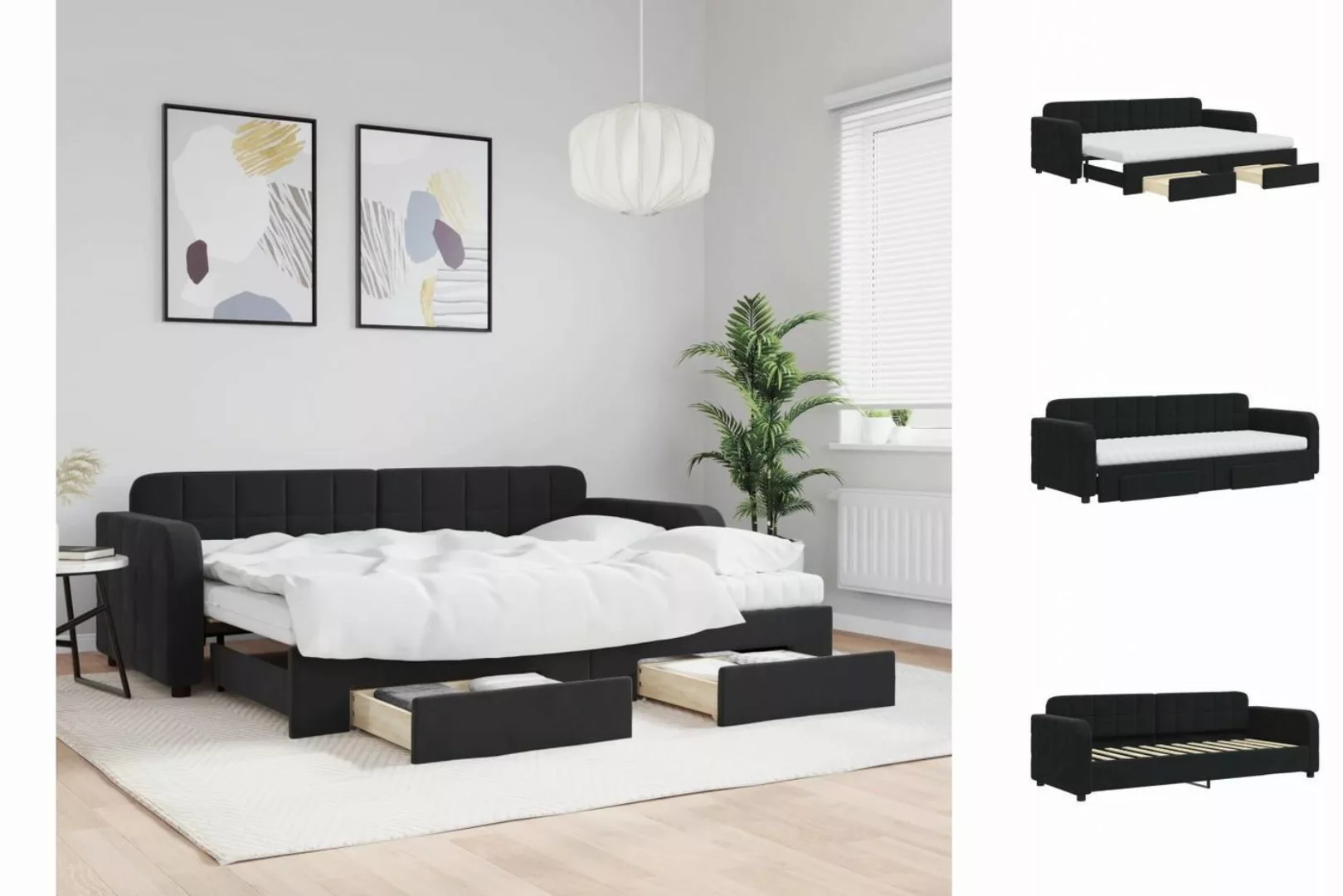 vidaXL Gästebett Gästebett Tagesbett Ausziehbar mit Schubladen Schwarz 80x2 günstig online kaufen