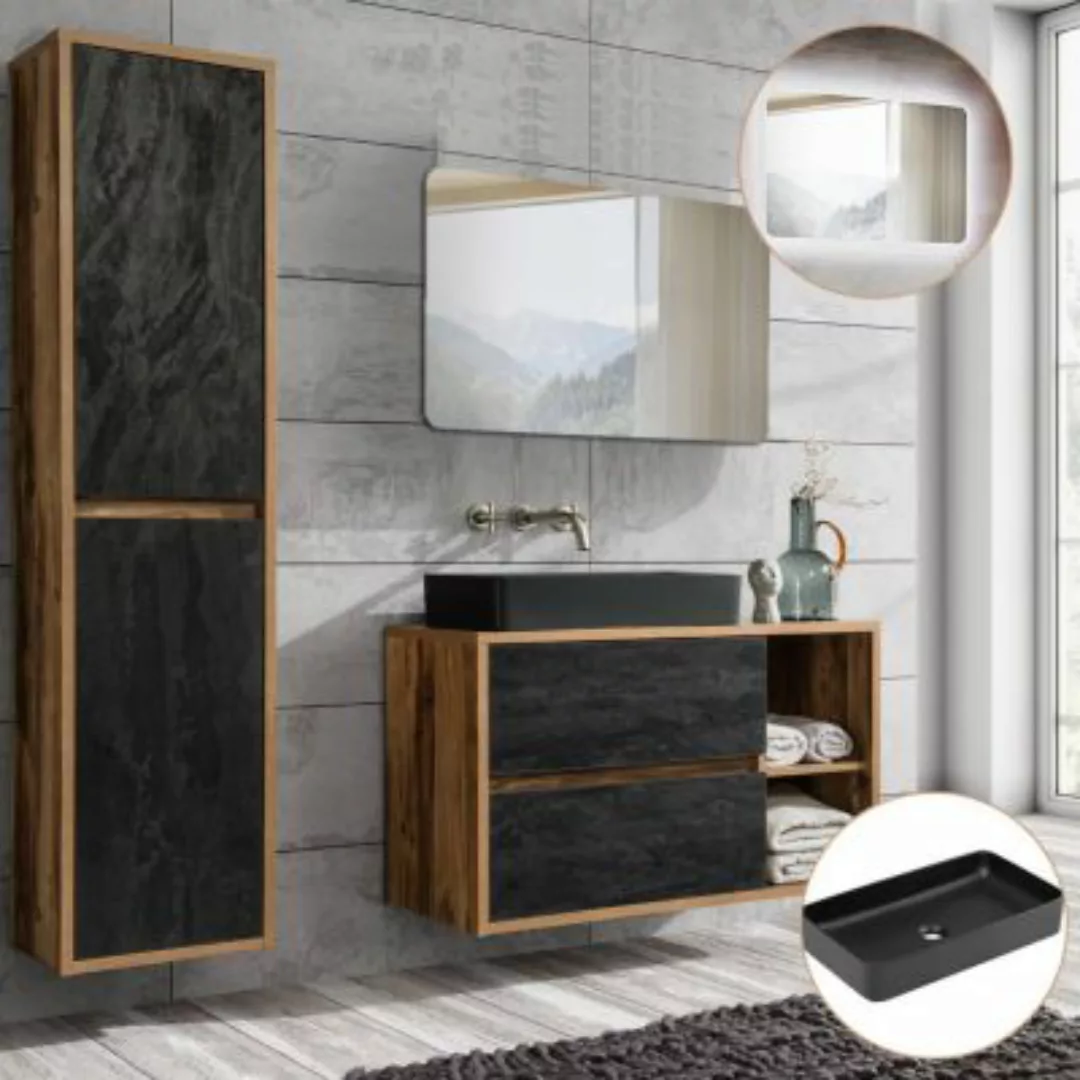 Lomadox Badezimmermöbel Set mit Keramik-Waschtisch und LED-Spiegel HARLOW-5 günstig online kaufen