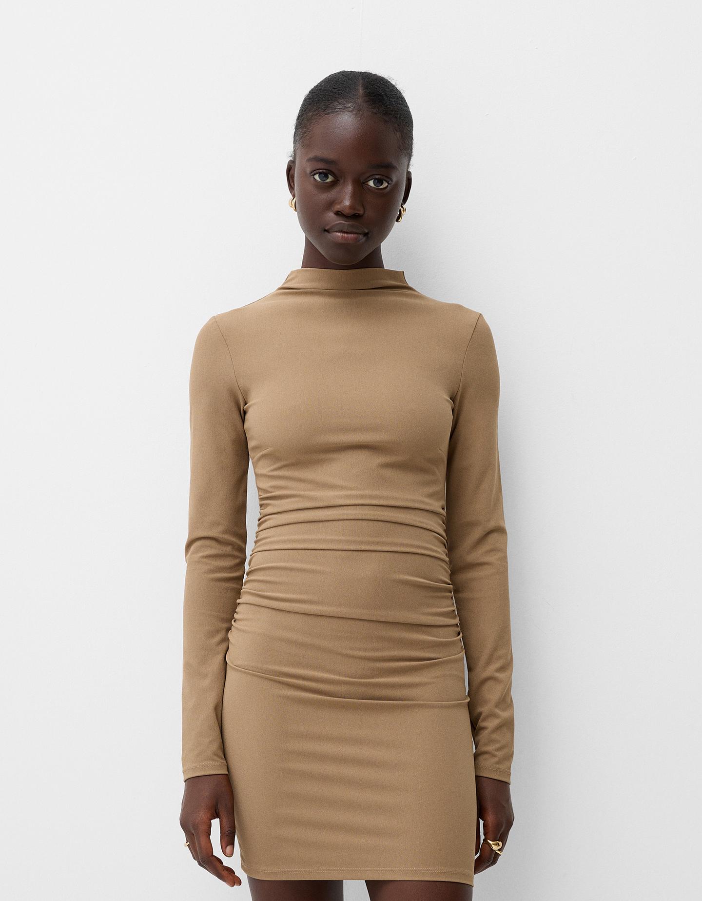 Bershka Minikleid Mit Langen Ärmeln Damen S Camel günstig online kaufen