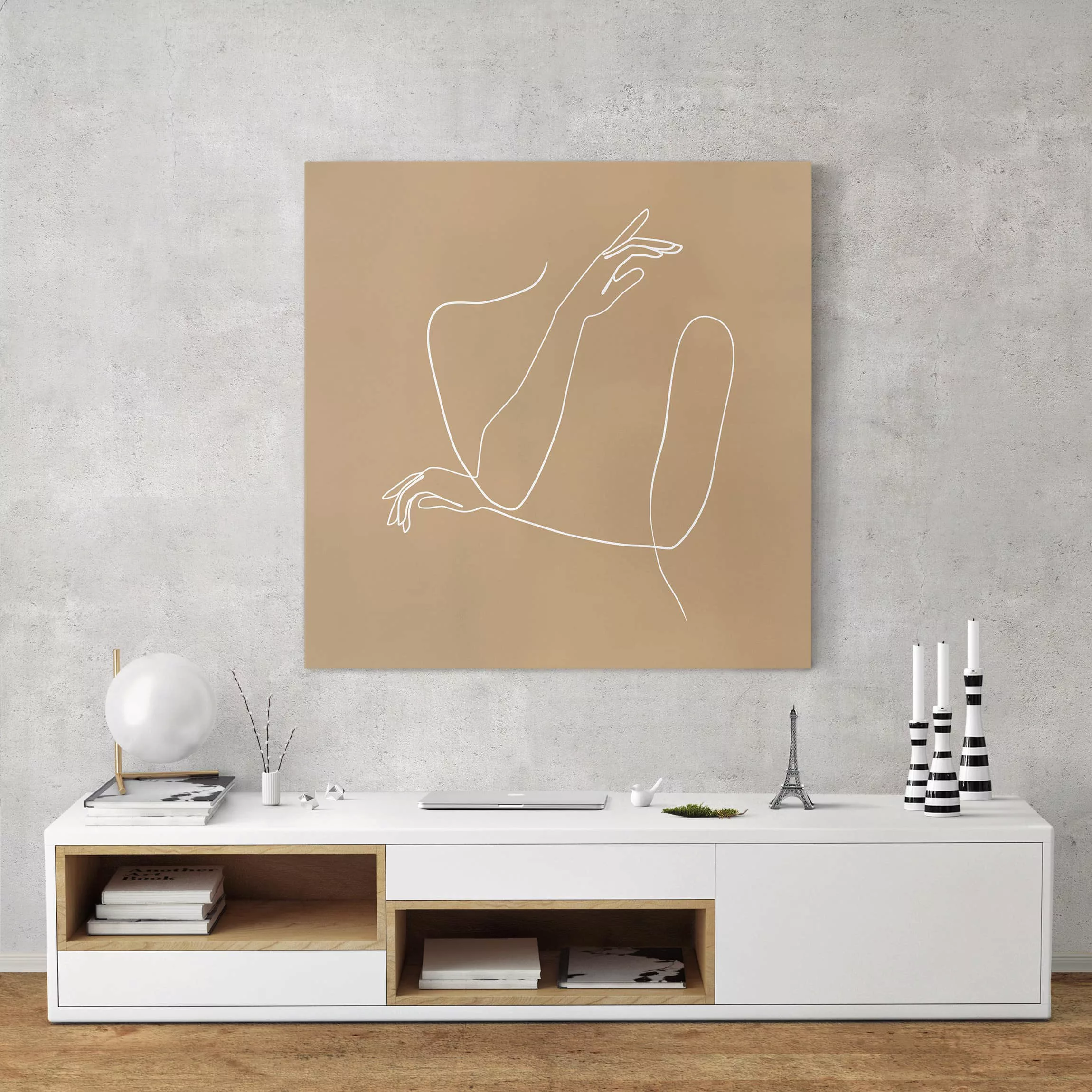 Leinwandbild - Quadrat Line Art Hände Frau Beige günstig online kaufen