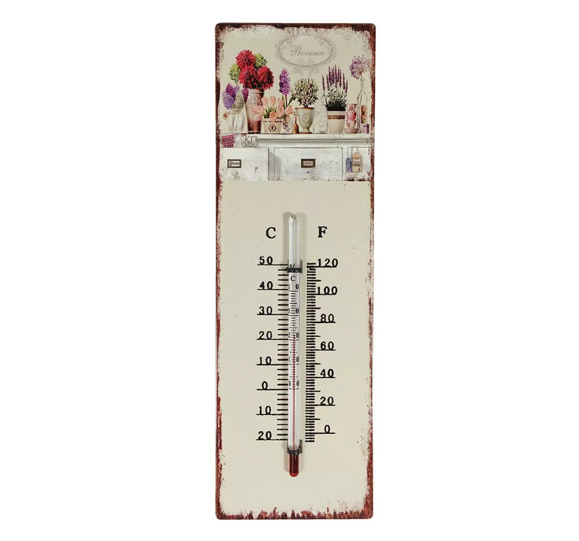 Wandthermometer Provence Blumen Thermometer Vintage Nostalgie Blechschild günstig online kaufen