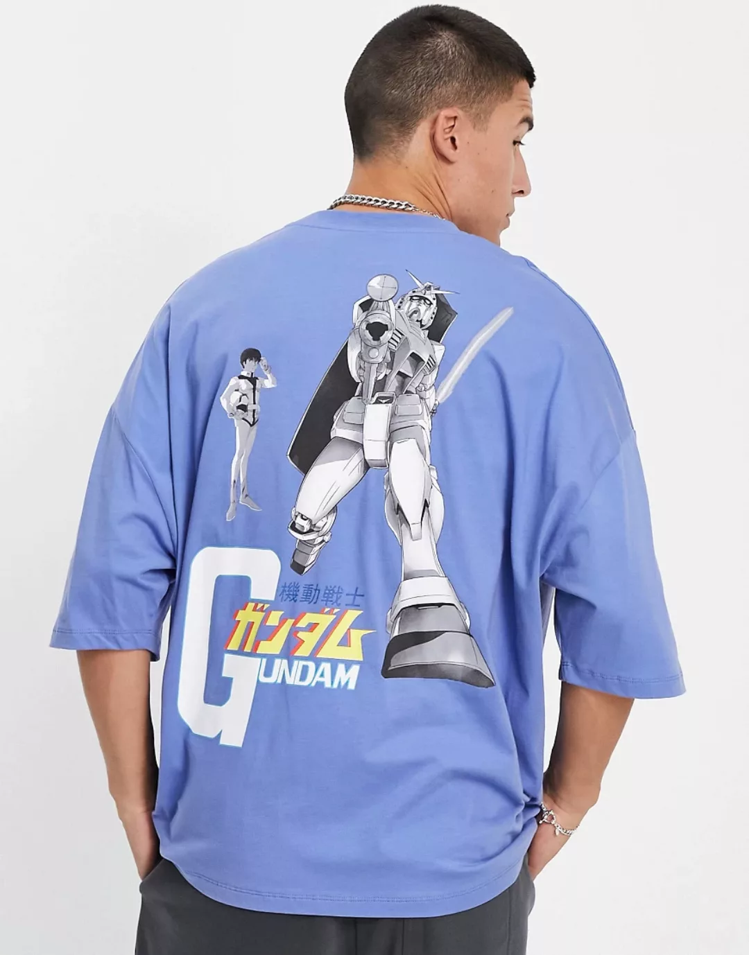 ASOS DESIGN – Oversize-T-Shirt in Blau mit Gundam-Print günstig online kaufen