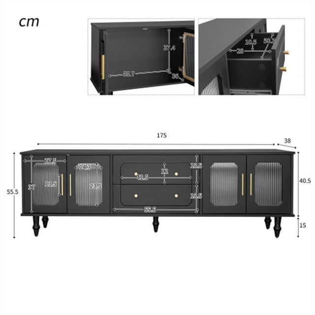 Mia&Coco TV-Schrank TV-Schrank Lowboard, Retro-Stil mit goldenen Griffen, G günstig online kaufen