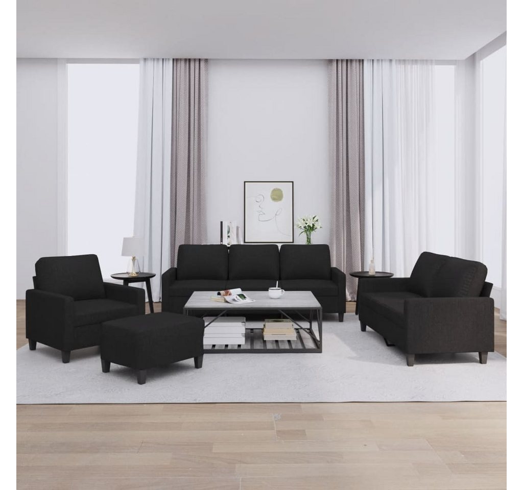 vidaXL Sofa Sofagarnitur mit Kissen Stoff, Standard + Fußhocker, Schwarz günstig online kaufen