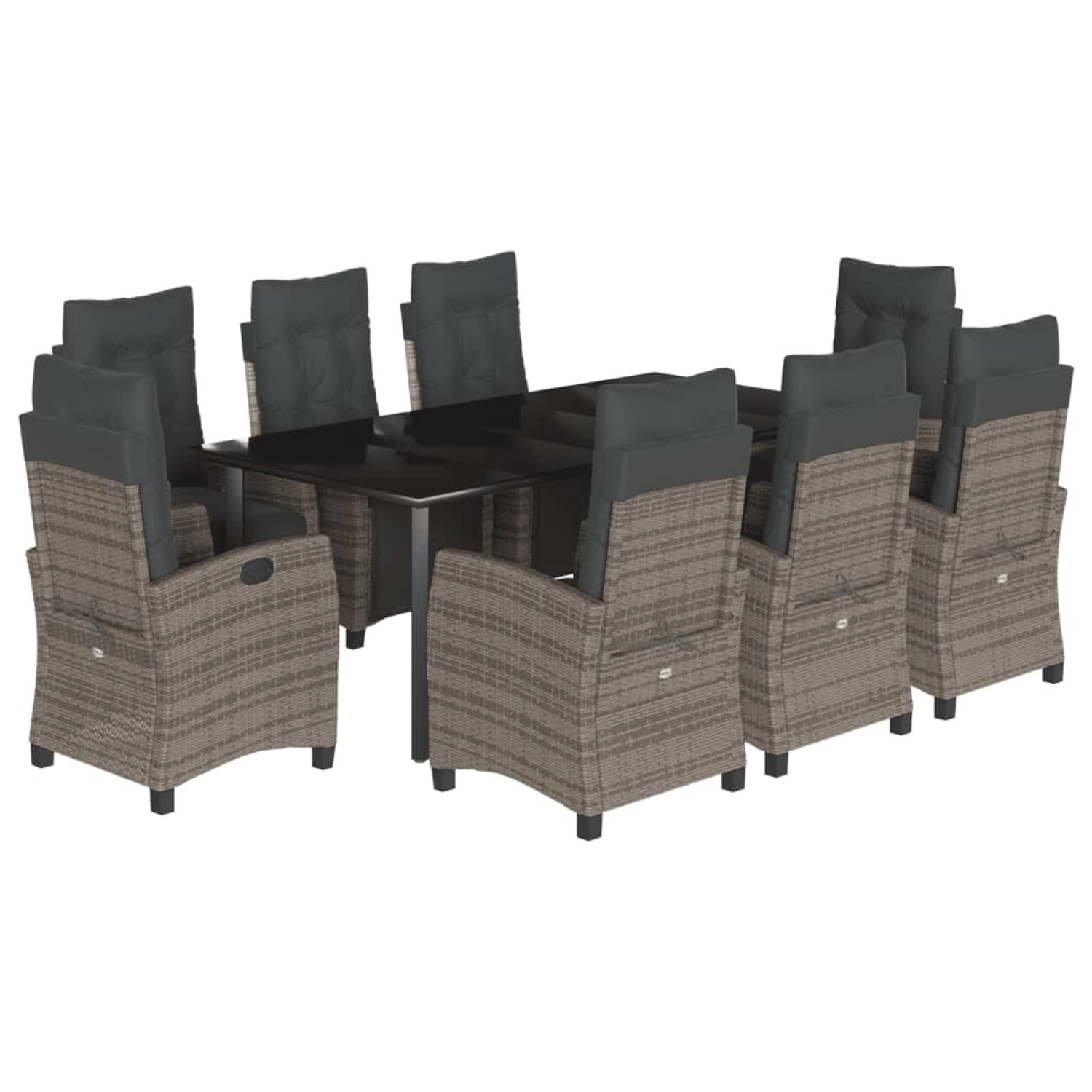 vidaXL 9-Tlg Garten-Essgruppe mit Kissen Grau Poly Rattan 3213001 günstig online kaufen