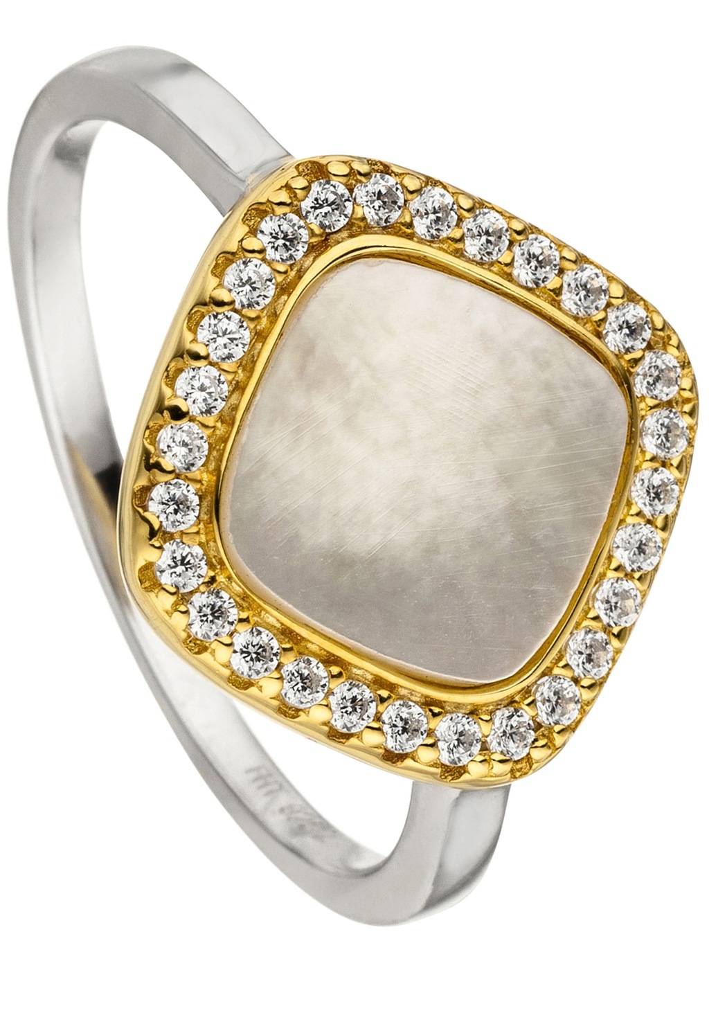 JOBO Silberring "Ring mit Perlmutt und 28 Zirkonia", 925 Silber bicolor ver günstig online kaufen