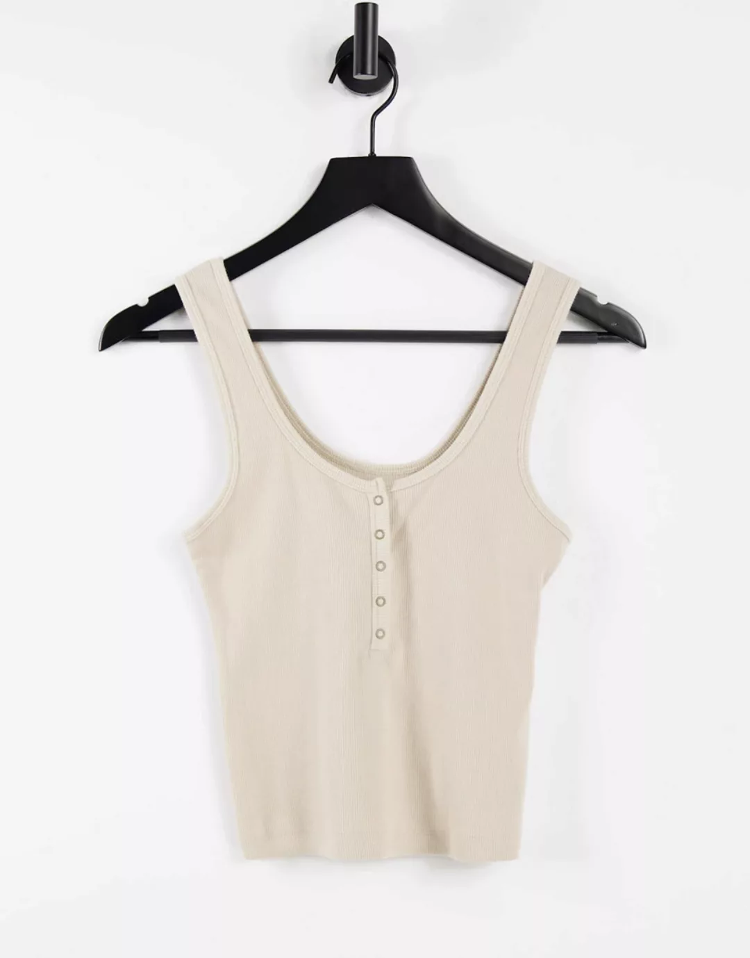 Abercrombie & Fitch – T-Shirt in Beige mit kurzem Schnitt und Knöpfen-Braun günstig online kaufen