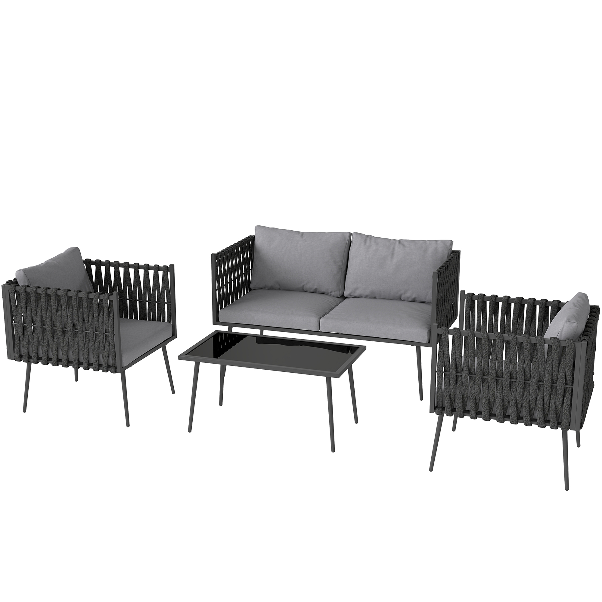 Outsunny Gartenmöbel Set 4 Personen wetterfest Balkonmöbel-Set mit 2er Sofa günstig online kaufen
