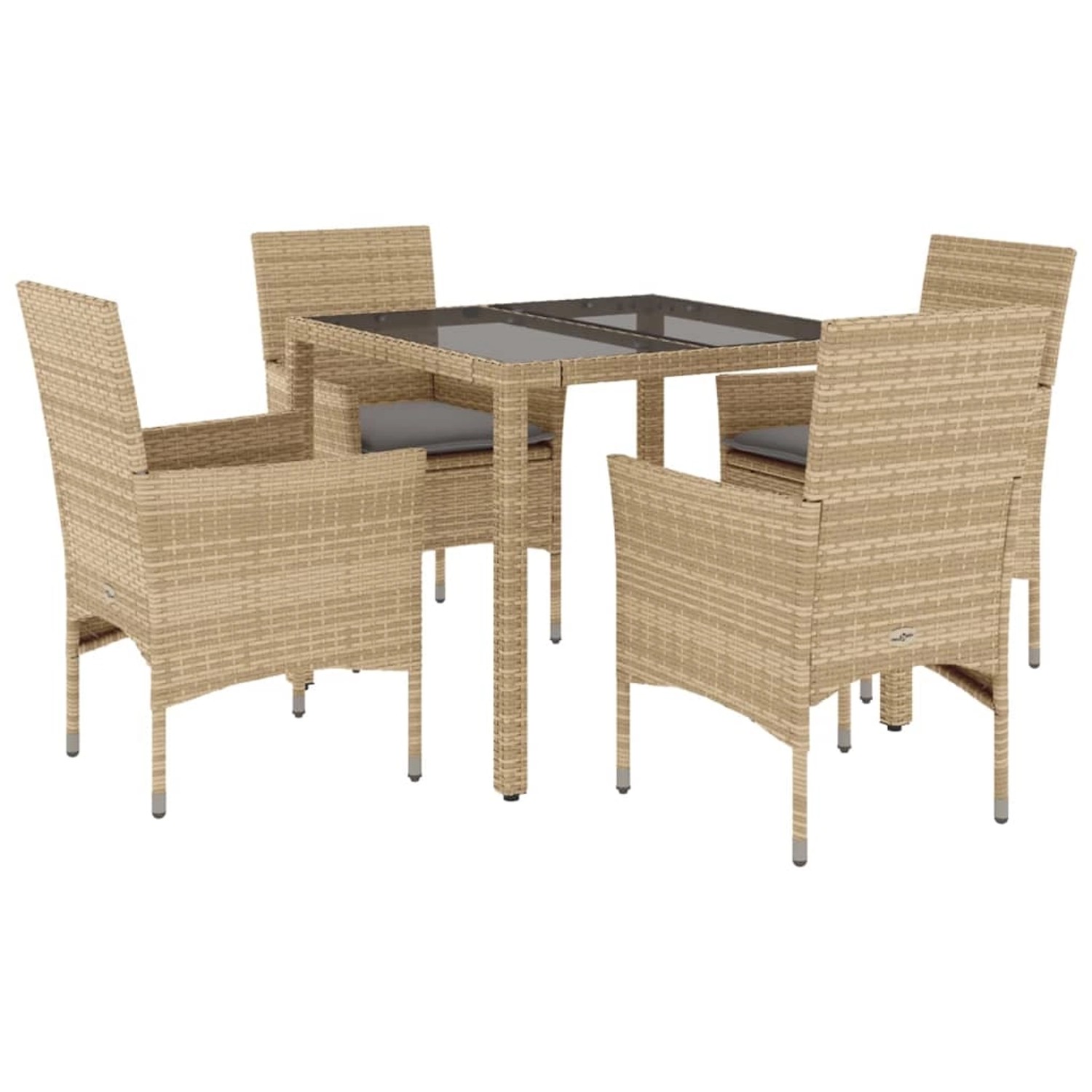 vidaXL 5-Tlg Garten-Essgruppe mit Kissen Beige Poly Rattan und Glas 3278562 günstig online kaufen