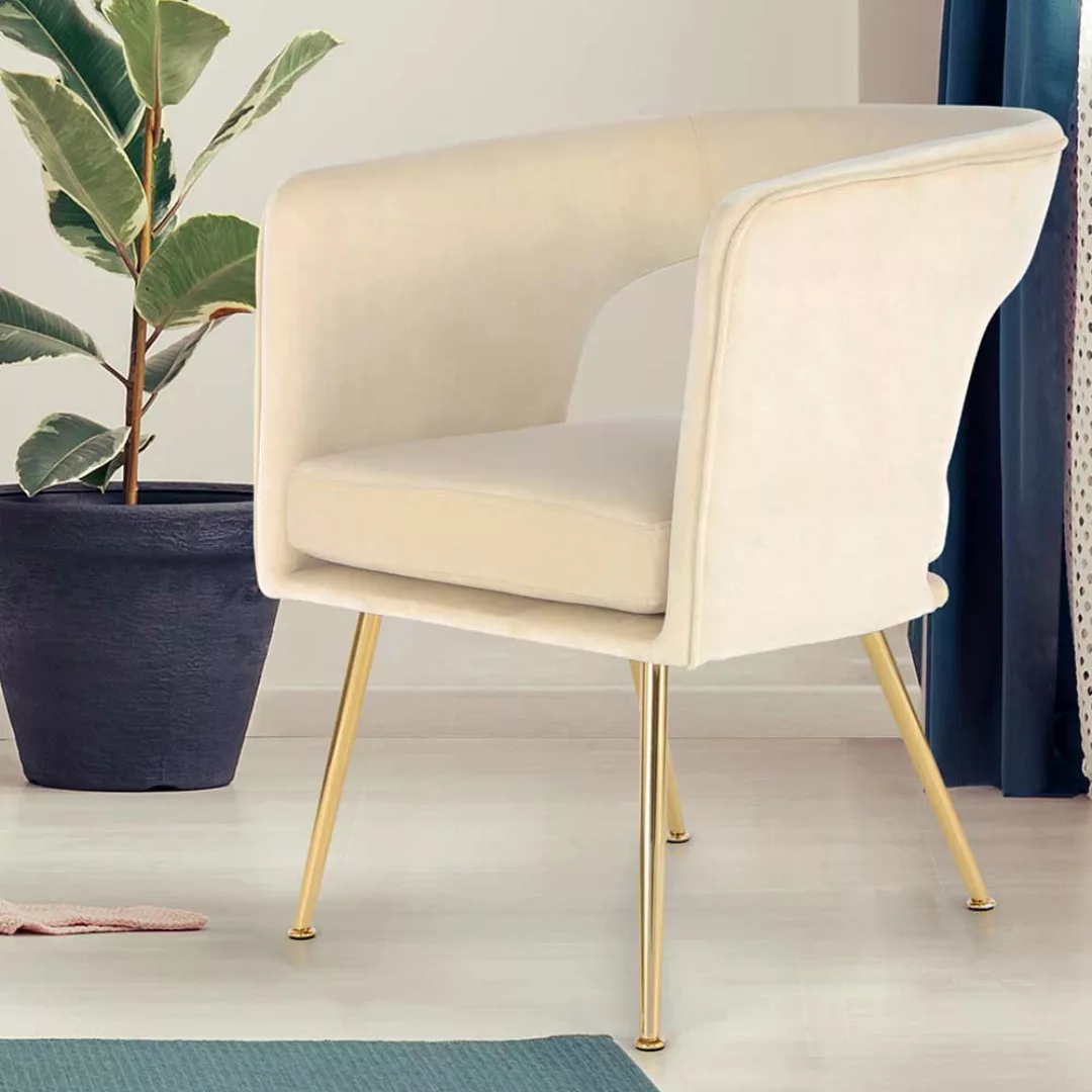 Esstisch Sessel in Creme Weiß Samt Metallgestell in Goldfarben günstig online kaufen