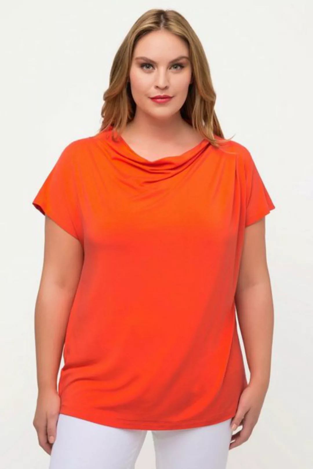 Ulla Popken Rundhalsshirt T-Shirt Wasserfall-Ausschnitt Halbarm günstig online kaufen