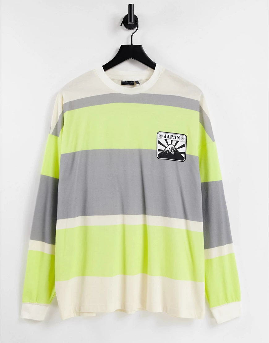 ASOS DESIGN – Langärmliges Oversize-Shirt in Limettengrün mit Japan-Print günstig online kaufen