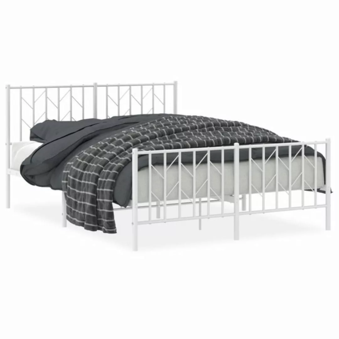 vidaXL Bettgestell, Bettrahmen mit Kopf- und Fußteil Metall Weiß 135x190 cm günstig online kaufen