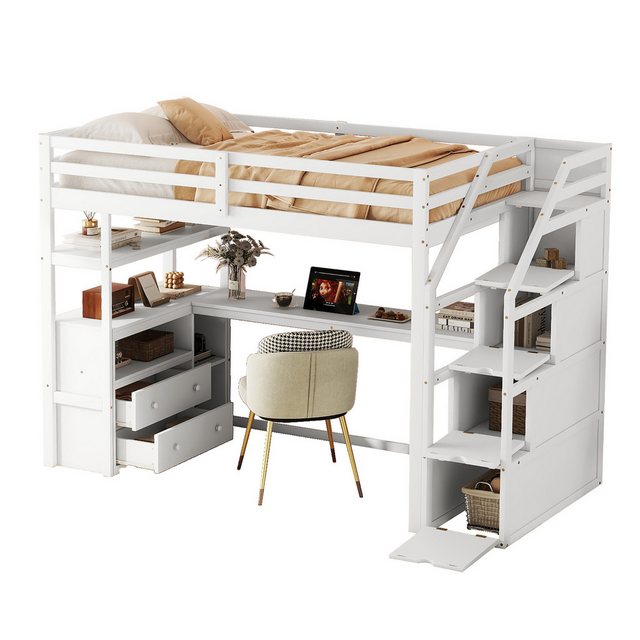 NMonet Hochbett Kinderbett 90x200cm Etagenbett, mit Schreibtisch und Staura günstig online kaufen