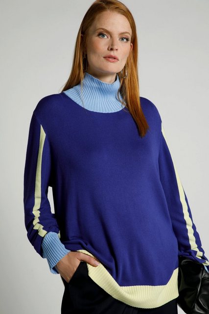 Ulla Popken Strickpullover Pullover Farbakzente Rollkragen Langarm günstig online kaufen