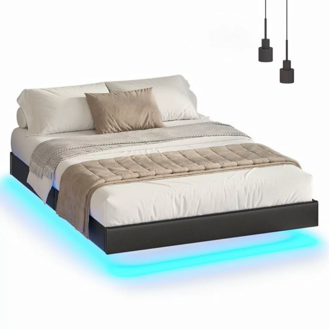 MSMASK Bett Schwebebett Doppelbett Bettgestell Bettrahmen mit LED Beleuchtu günstig online kaufen