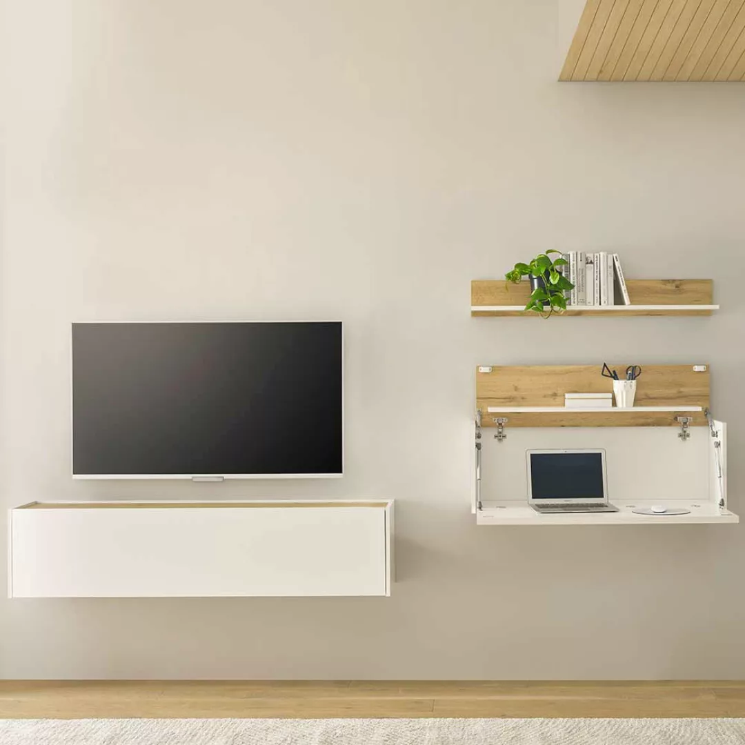 Möbel Wohnen und Arbeiten in Weiß Wildeichefarben (dreiteilig) günstig online kaufen