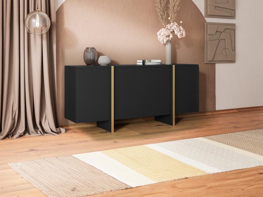 Sideboard mit 4 Türen - MDF- Schwarz & Goldfarben - LUVONIA günstig online kaufen