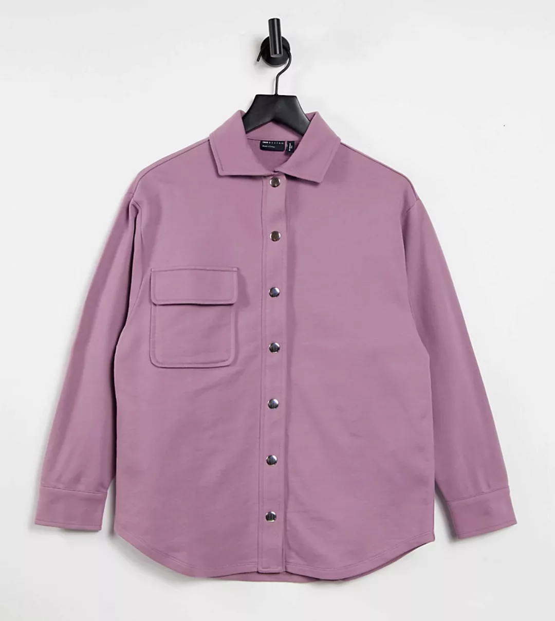 ASOS DESIGN Petite – Oversize-Hemdjacke aus Jersey in Rosa günstig online kaufen
