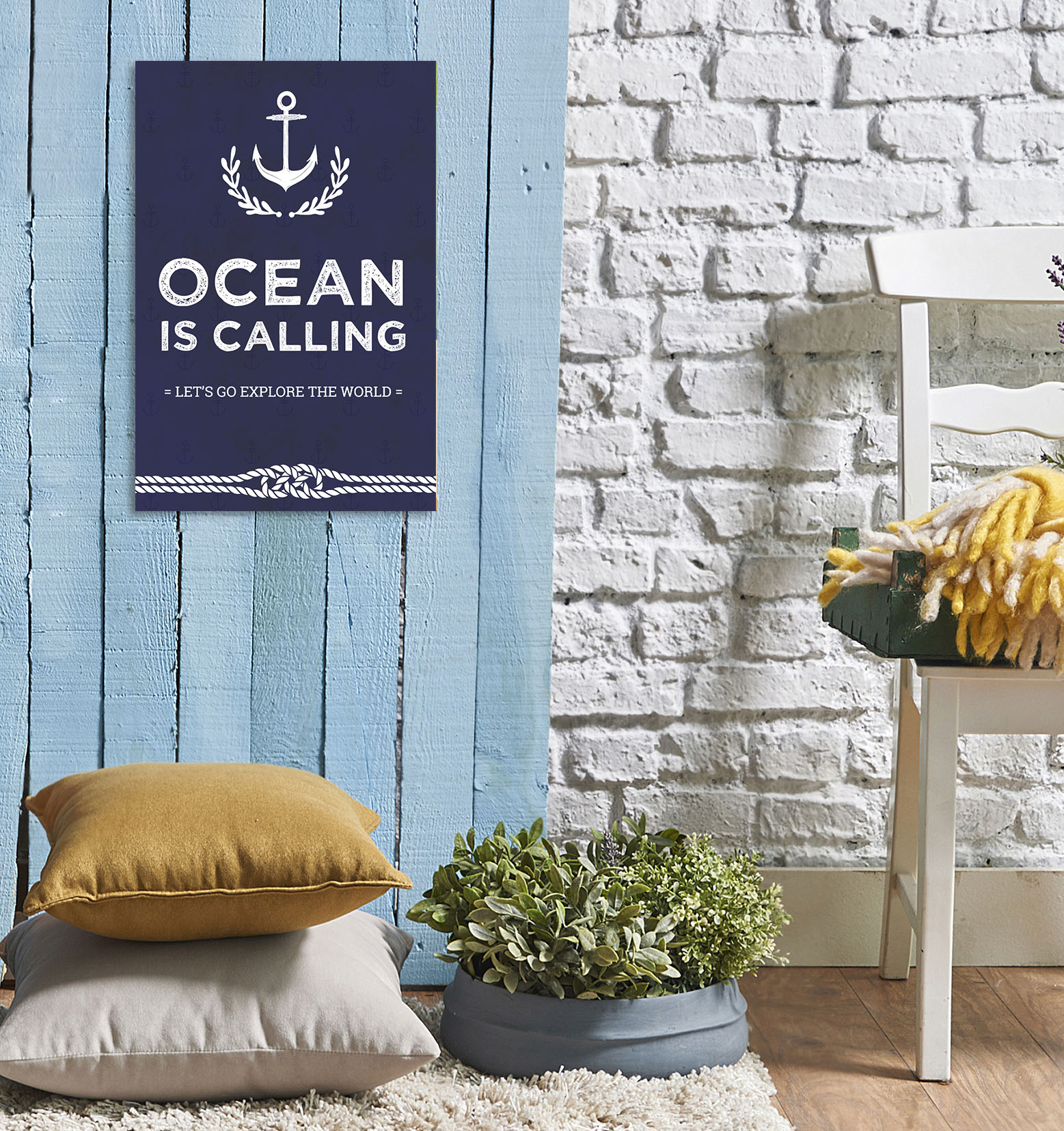 queence Metallbild "Ocean is calling", Schriftzüge-Schriftzug-Anker, (1 St. günstig online kaufen