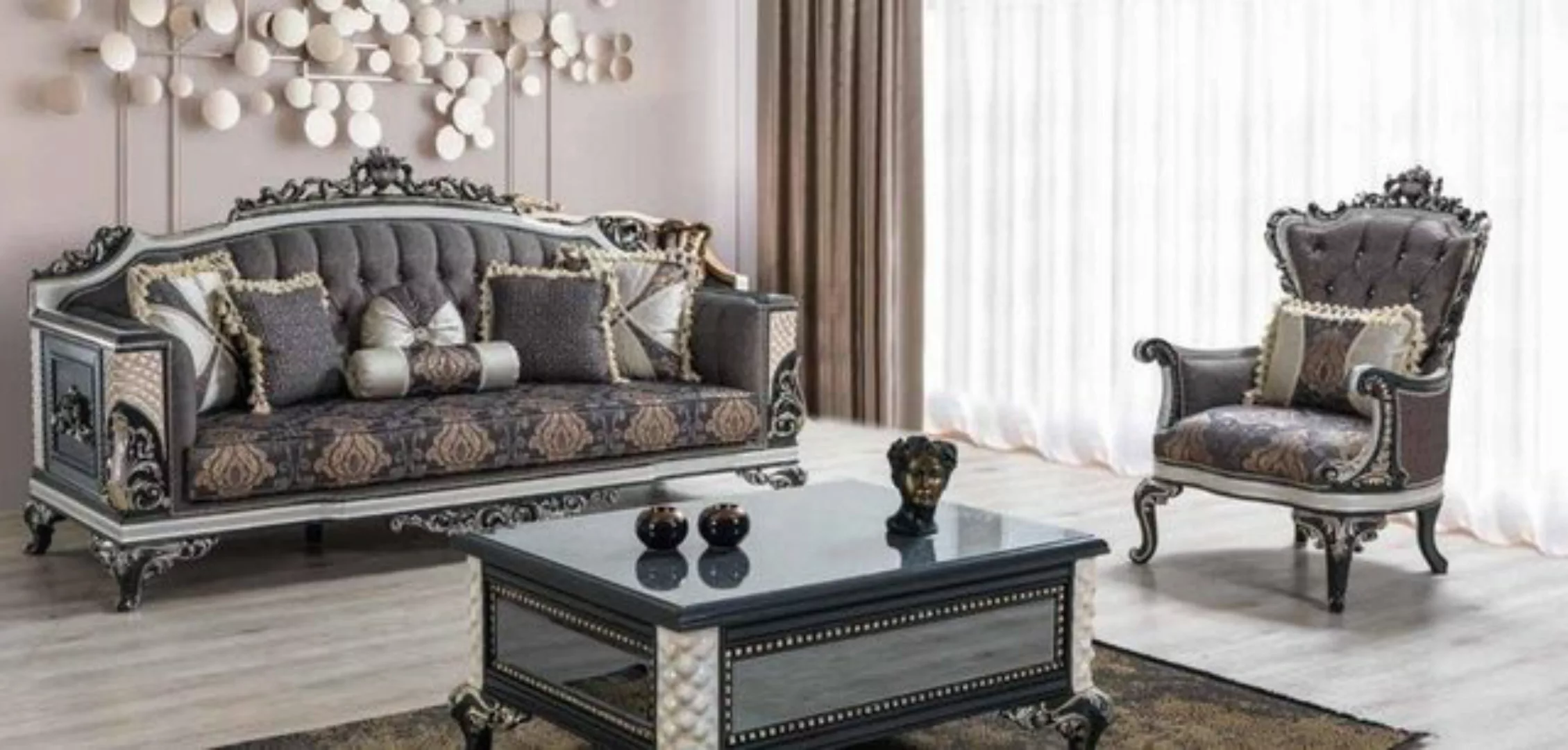 JVmoebel Sofa Sofagarnitur 3+1 Sitzer Luxus Gruppe Sofas Stoff Barock Möbel günstig online kaufen