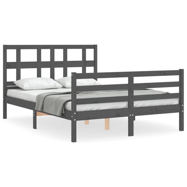 vidaXL Bett Massivholzbett mit Kopfteil Grau 140x190 cm günstig online kaufen