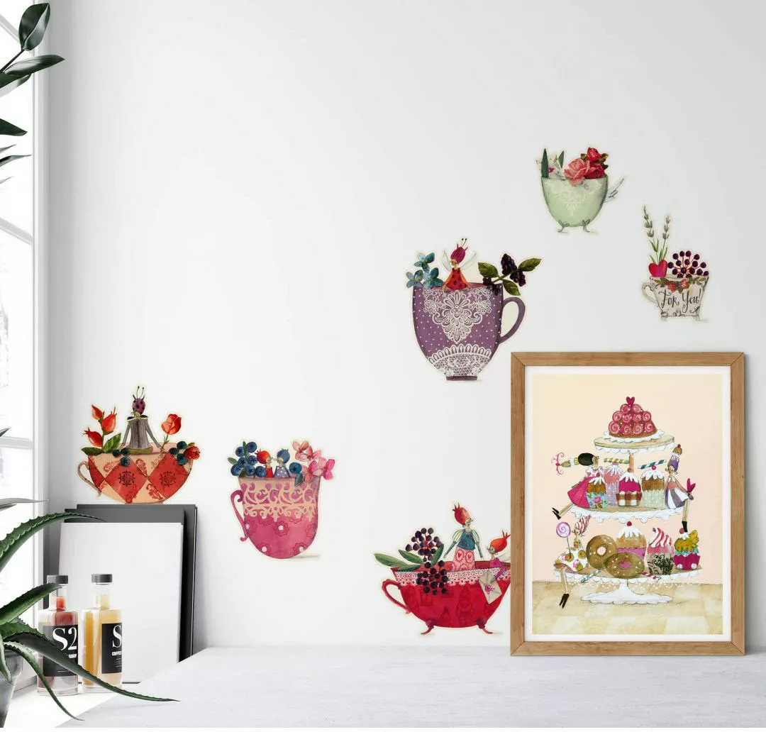 Wall-Art Wandtattoo »Bunte Blumen Fee Tassen«, (1 St.), selbstklebend, entf günstig online kaufen