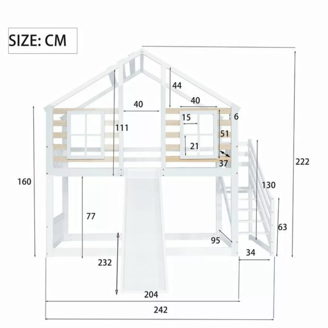 Ulife Etagenbett Doppelbett Kinderbett Hausbett mit Rutsche und Treppe, Blo günstig online kaufen