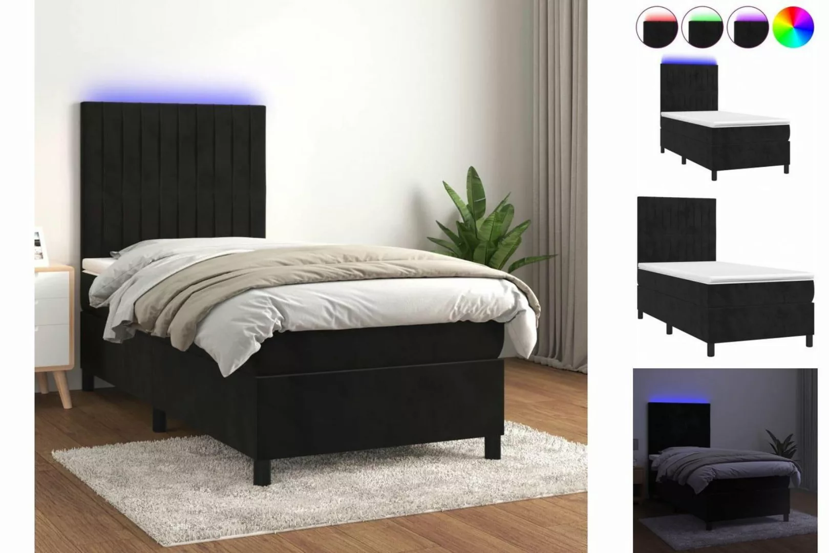 vidaXL Boxspringbett Boxspringbett mit Matratze LED Schwarz 90x190 cm Samt günstig online kaufen