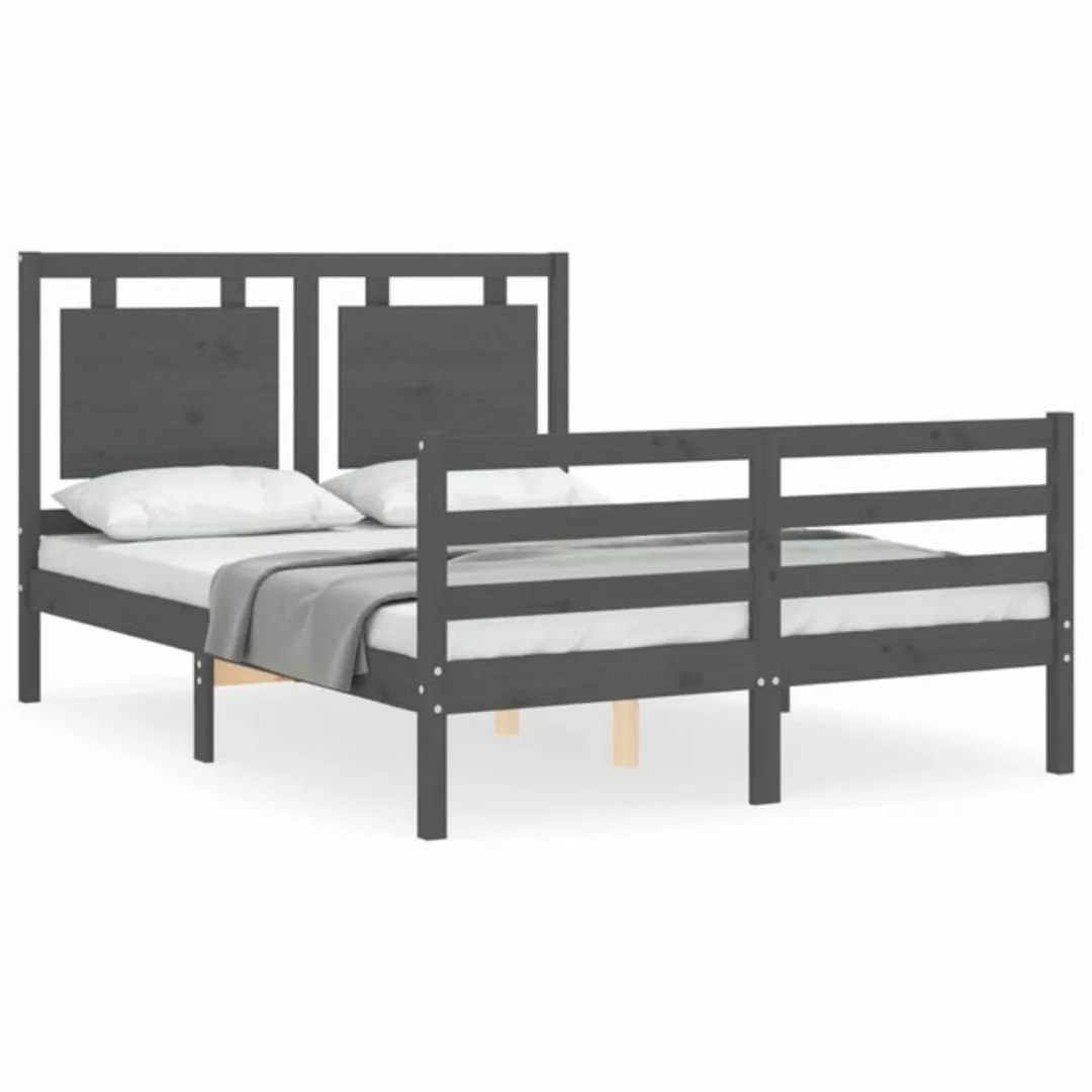 vidaXL Bett Massivholzbett mit Kopfteil Grau 140x190 cm günstig online kaufen