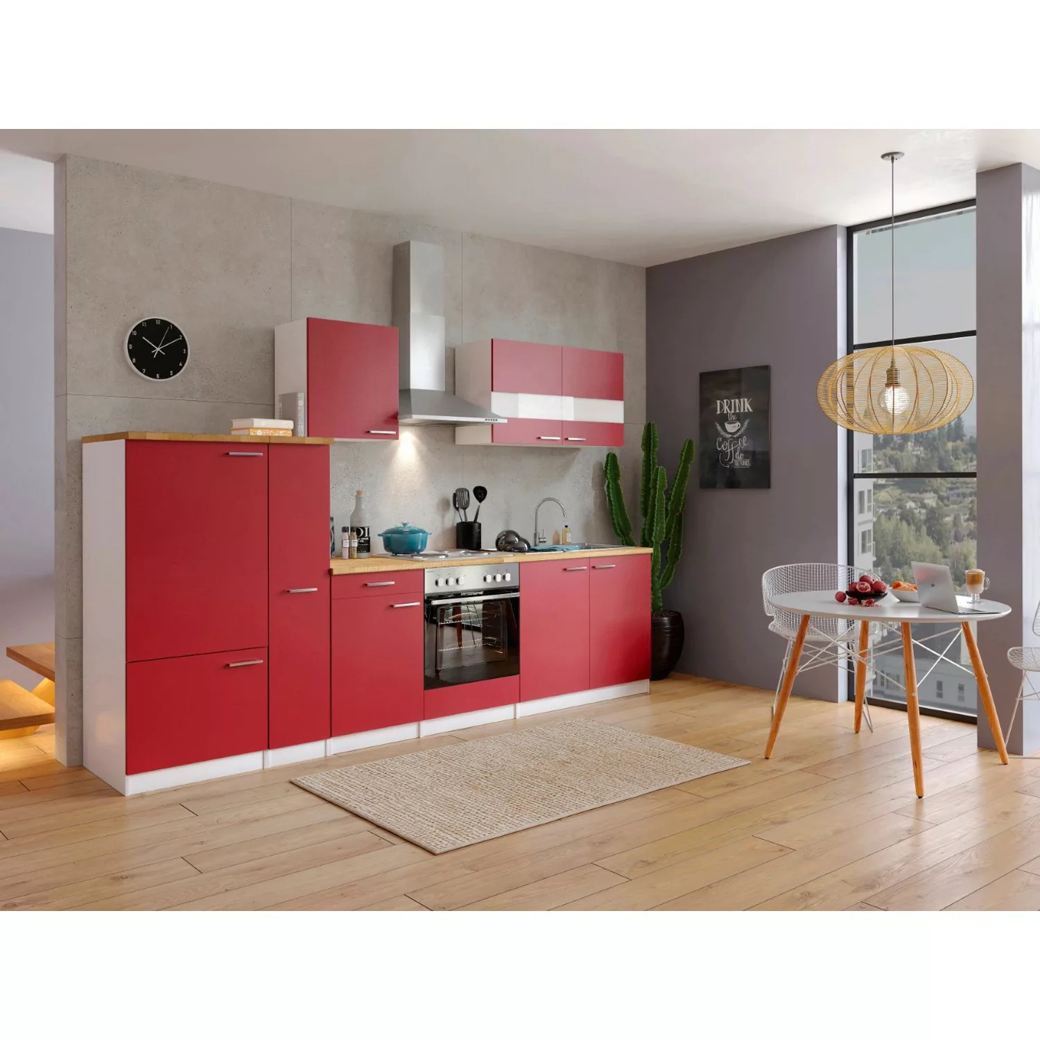 Respekta Küchenzeile/Küchenblock KB300WR 300 cm Rot-Weiß günstig online kaufen