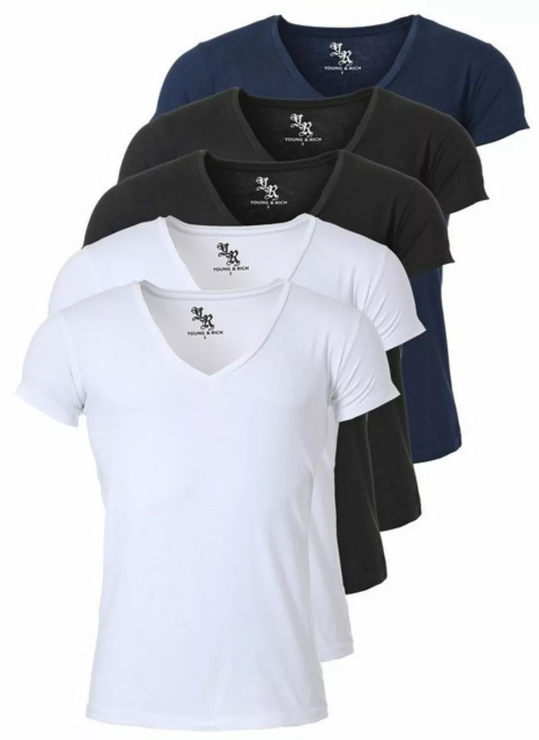 Young & Rich T-Shirt Herren Uni Basic 1315 extra tiefer Ausschnitt 5er Pack günstig online kaufen